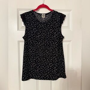 Anne Klein | Black and White Polka Dot Lace Sleeve Top | Size M